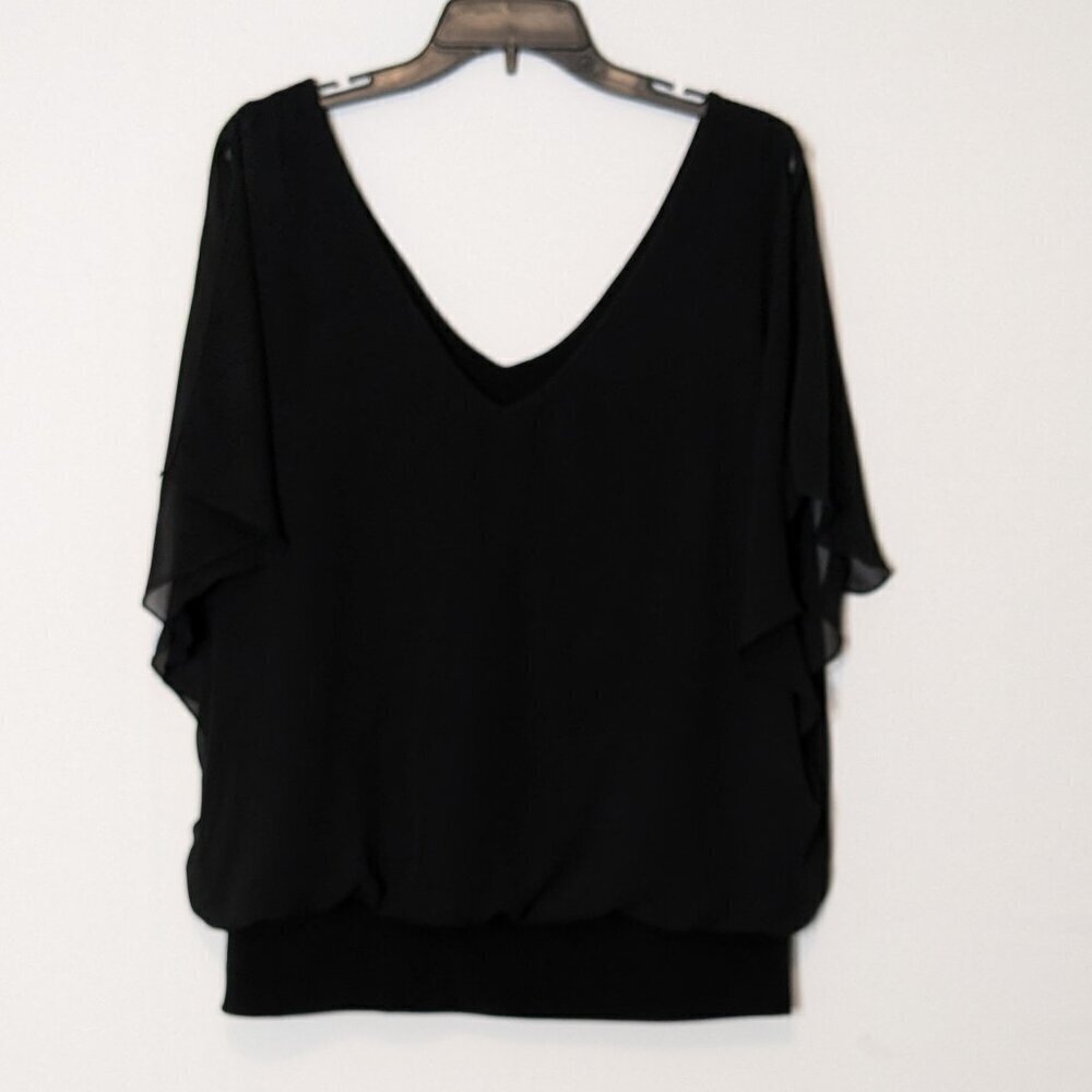 STUDIO 1940 Black 2 Piece Blouse Top; Tank w Chiffon Overlay; Size M